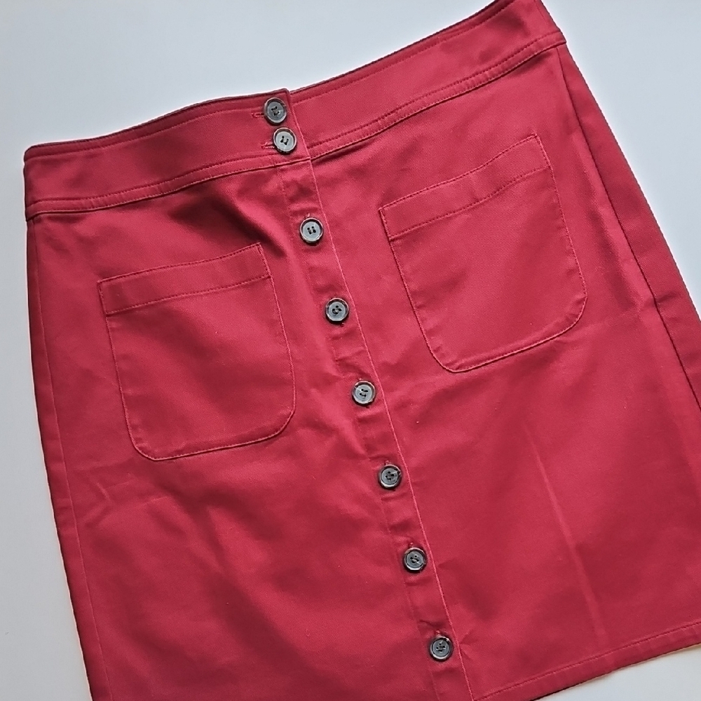 Loft Rusty Red Button-Front Skirt 6
